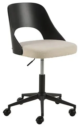 Lucia Apia Chaise de Bureau en Tissu Beige et Noir avec placage chêne teinté 5 étoiles Armature en Acier revêtu par pulvérisation avec Fonction rotati