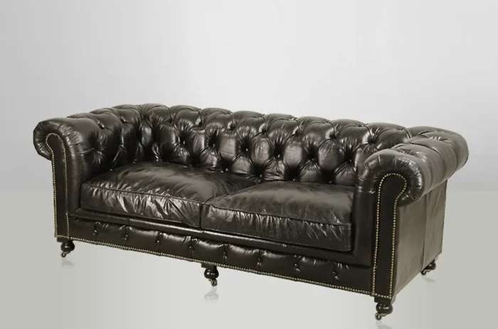 Luxury Real Leather Chesterfield 2.5 Seater Sofa from Casa Padrino Vintage Leather Ebony