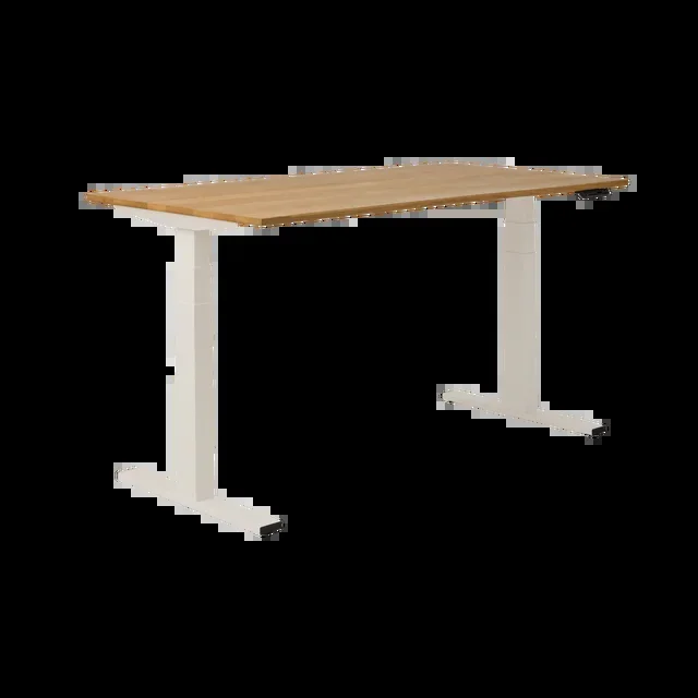 MAKIBA Bureau électrique assis-debout ergonomique en bois massif Maxence – Plateau Chêne/ Pied Blanc – 160 x 80 cm