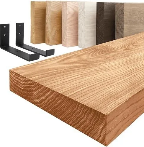 Manufaktur étagère Murale en Bois Massif, Bord régulier, étagère de Rangement Industrial, Bois foncé/équerre Noire 120cm, LWG-01-A-004-120JS