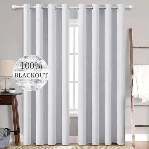 Mat Rideaux thermiques isolants avec oeillets Rideaux 100% opaques en lin Rideaux Protection contre le froid Rideau occultant Lot de 2,140 x 260 cm Gr Blanc