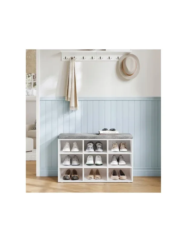 Meuble à Chaussures Blanc avec Coussin Rangement chaussures 9 compartiments
