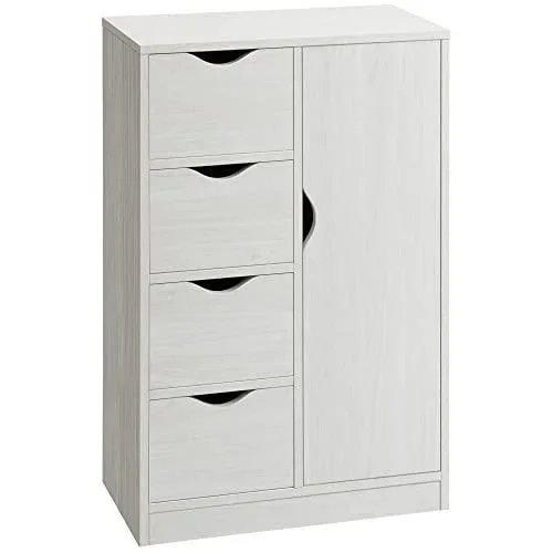 Meuble de Rangement Buffet Commode Moderne 1 Placard et 4 tiroirs – en Bois – pour Salon, Cuisine, entrée, Salle à Manger – Blanc