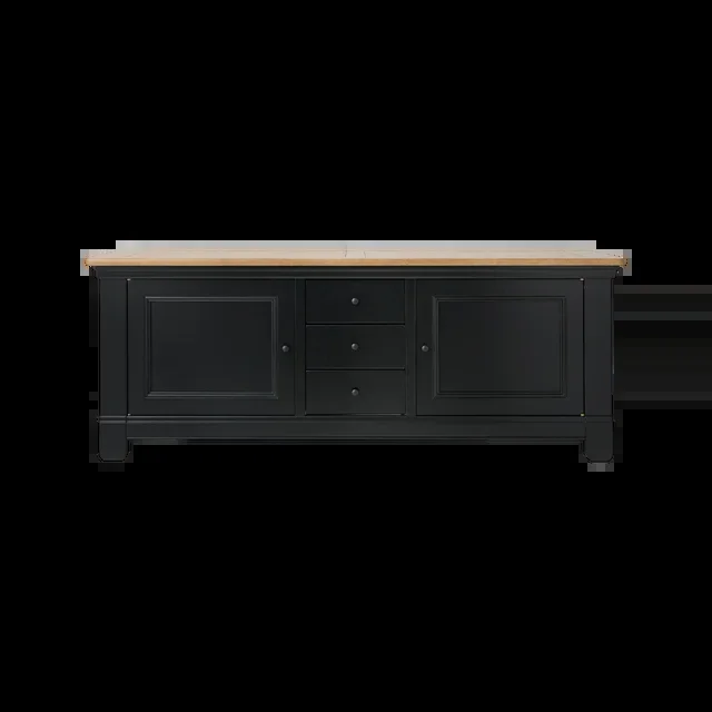 Meuble TV bois massif 2 portes 3 tiroirs Embellie – Noir
