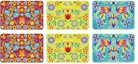 Mexican Flowers Lot de 6 sets de table rectangulaires, 43,5 x 29 cm, décorations assorties, plastique PP