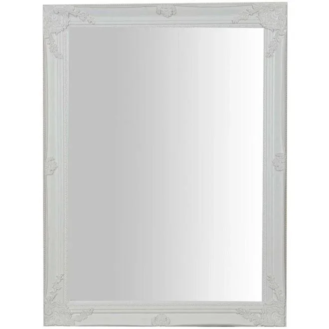 Miroir de maquillage mural salle de bain Miroir vertical/horizontal avec cadre rectangulaire en bois blanc à suspendre Shabby