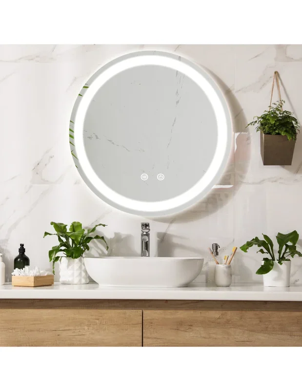 Miroir Rond LED Salle de Bain 70 cm avec Eclairage Réglable Anti Buée