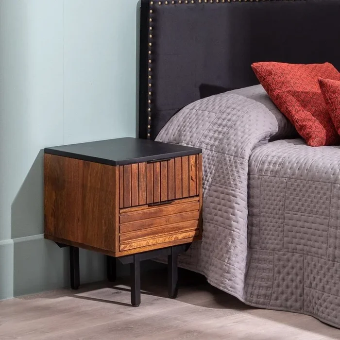 Mois de nuit Abner mango wood Brown-Black – fanmuebles