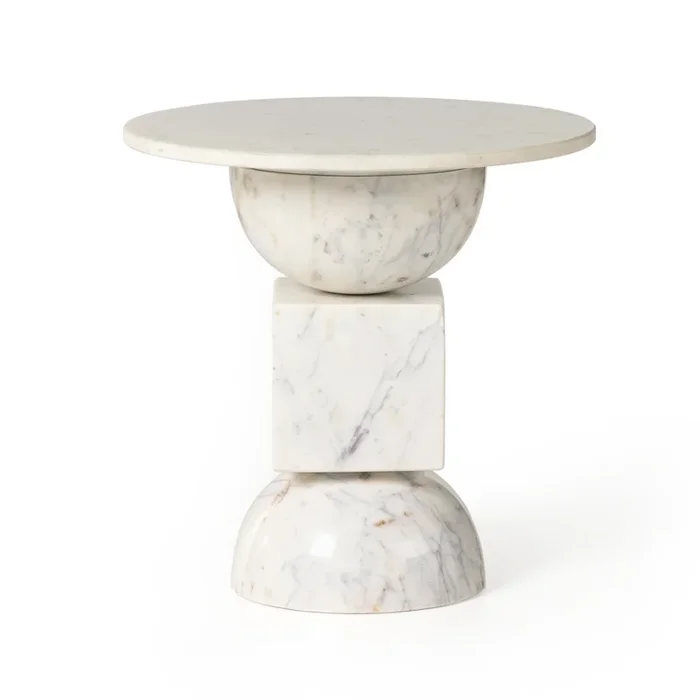 Neda Polished White Marble End Table | shipping 01/02/2026