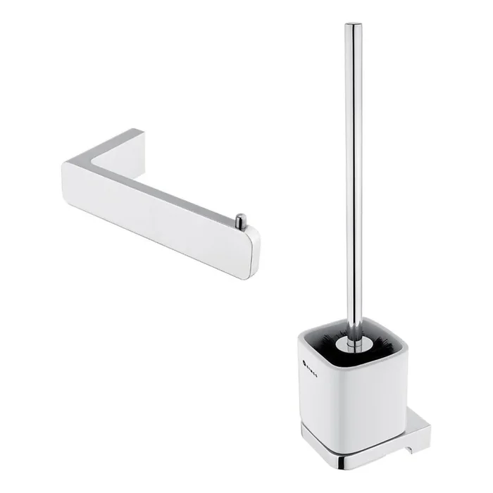 NIMCO MA lot-94KN-26 – Brosse de toilette à fixation murale et porte-papier hygiénique MAYA chrome brillant