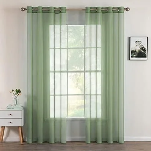 Noël 2 Panneaux Couleur Pure Rideaux De Fenêtre Transparents Lisse Élégant Panneaux Voile De Fenêtre/Rideaux/Traitement pour Chambre Salon 140x280cm G Gris