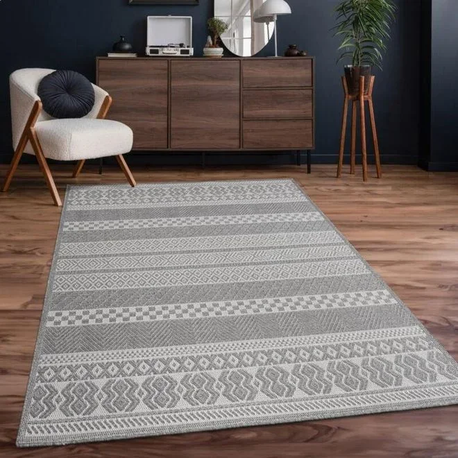 Paco Home – Tapis Intérieur & Extérieur Balcon Terrasse Cuisine Motif Ethnique Boho Moderne 200×280 cm, Gris 4