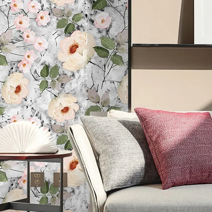 Papier peint adhésif en forme de grande fleur de pivoine pour escaliers, 34,2 pieds carrés, décoration murale en gris-blanc, amovible