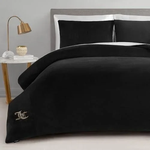 Parure de lit de Luxe 3 pièces en Velours Noir pour lit Double/Grand lit