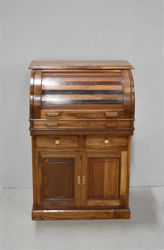 Petit Secrétaire à Cylindre d’Inde en Teck – Reproduction
