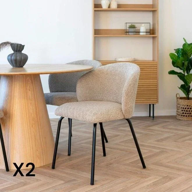 Pier Import – Chaise beige en bouclette avec dossier rond (lot de 2) montreux