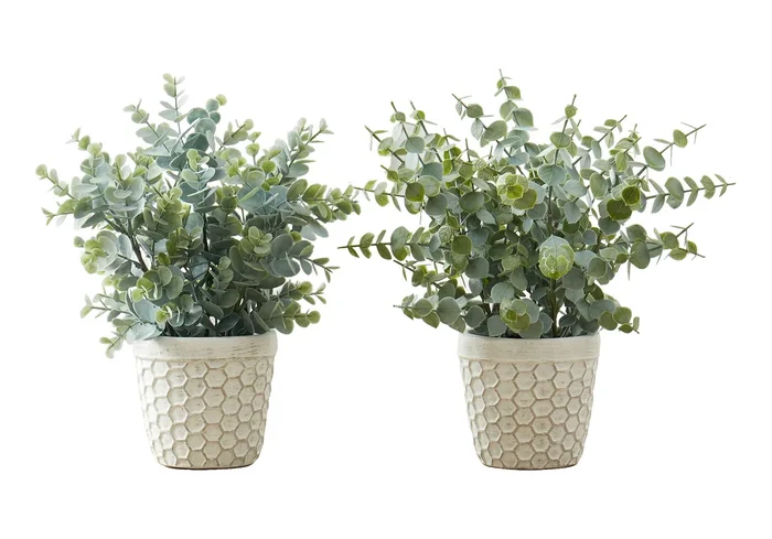 PLANTE ARTIFICIELLE – 2PCS / 13″H EUCALYPTUS/ HERBE/ 4″ POT