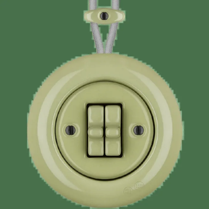 PORCELAIN ROUND SURFACE MOUNTED DOUBLE TOGGLE BUTTON SWITCH MOSS GREEN