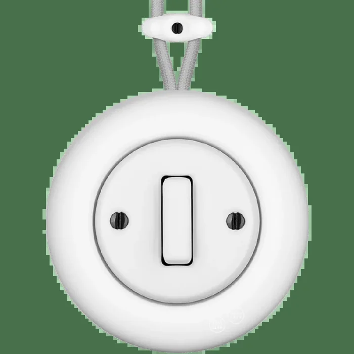 PORCELAIN ROUND SURFACE MOUNTED SLIM BUTTON SWITCH MATTE WHITE