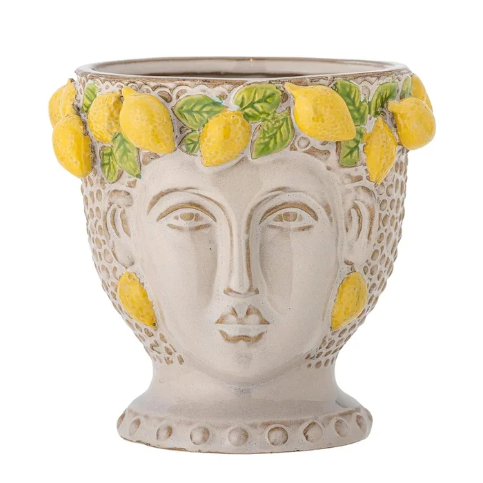 Pot de fleur tilleul, jaune, faïence