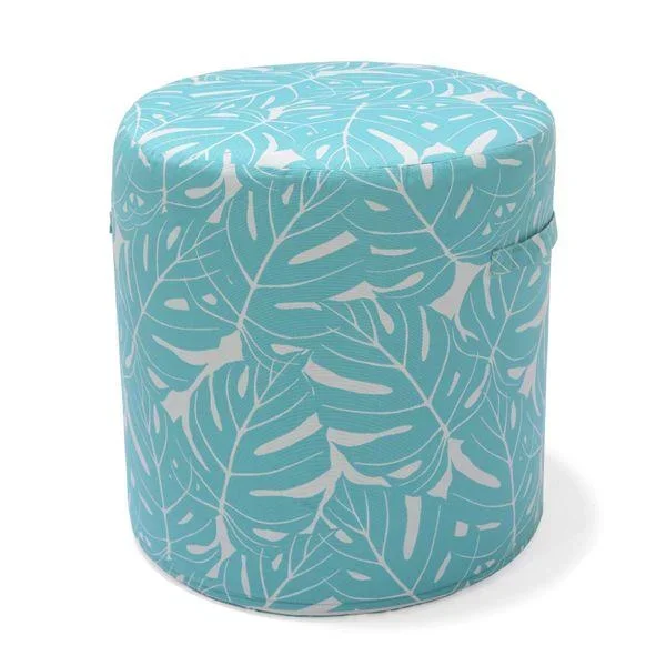 Pouf d’extérieur imprimé feuilles bleu turquoise AZUR