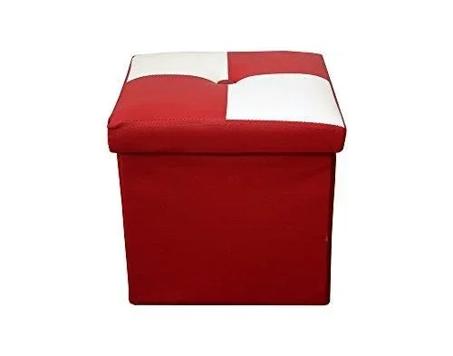 Pouf Faux Cuir, Puff Recipient, Repose-Pieds, Boite de Rangement Carre Blanc Rouge, Salon Chambre – Dimensions: 30 x 30 x 30 cm (HxLxL) – Art. RE4259