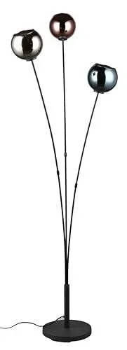 Reality Lampadaire Sheldon R41303017, métal noir mat, verre bleu/vert/cuivre, sauf 3x E14