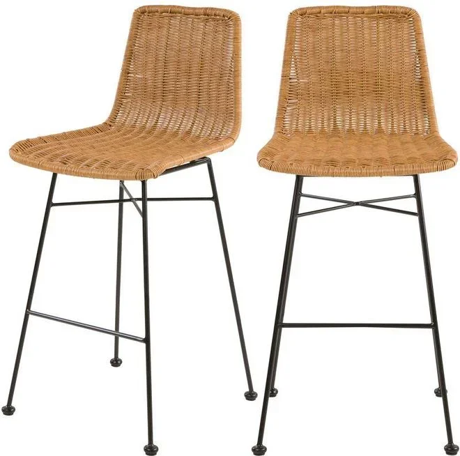 Rendez-vous Déco – Lot de 2 chaises de bar mi-hauteur 63 cm en résine tressée marron – mandya