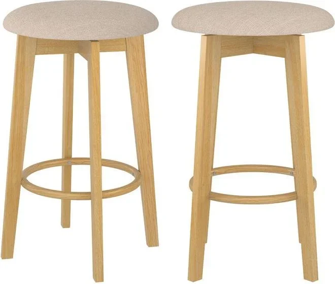 Rendez-vous Déco – Lot de 2 tabourets pour îlot central 66 cm en tissu beige – vahina