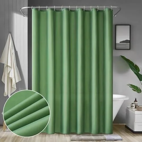 Rideau de Douche 180 x 210cm Polyester Anti-Moisissure Déperlant pour la Baignoire Imperméable Rideaux Baignoire Lavable en Machine 12 Crochets Vert