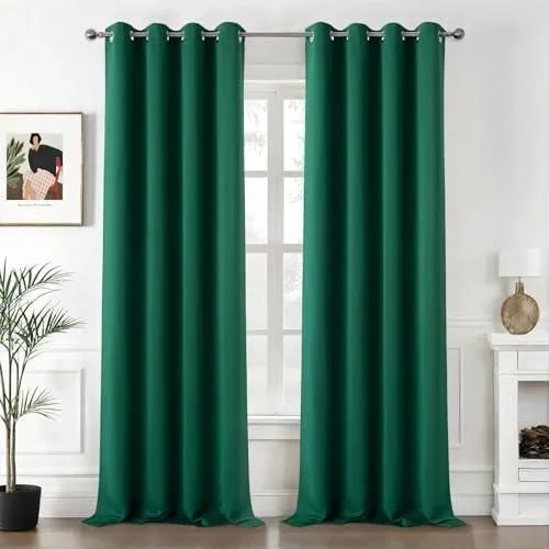 Rideaux occultants pour intérieur 2 pièces 140 x 260 cm, rideau vert moderne pour salon, rideaux thermiques isolants pour intérieur avec anneaux, ride