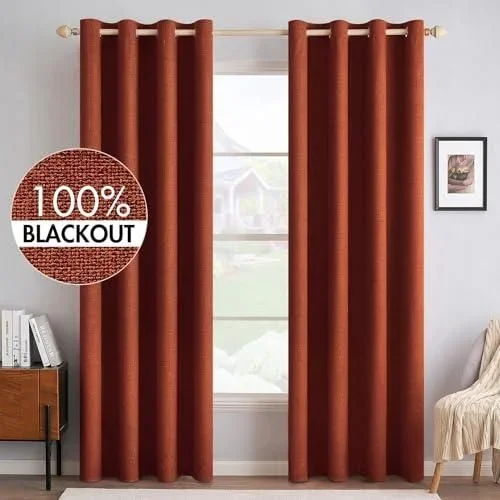 Rideaux Opaques Rideaux isolants Thermiques avec Oeillets Rideaux en Lin 100% Opaques Rideaux occultants de Protection Contre Le Froid pour Le Salon L Rouge