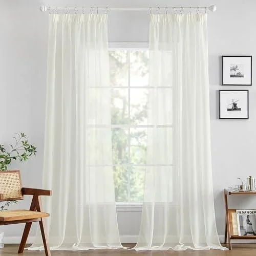 Rideaux Voilage Galon Fronceur Transparents Salon Fenetre Rideau et Draperies Intérieurs Voilages Cuisine Maison Chambre Ivoire Tige de Poche 140 x 22 Blanc