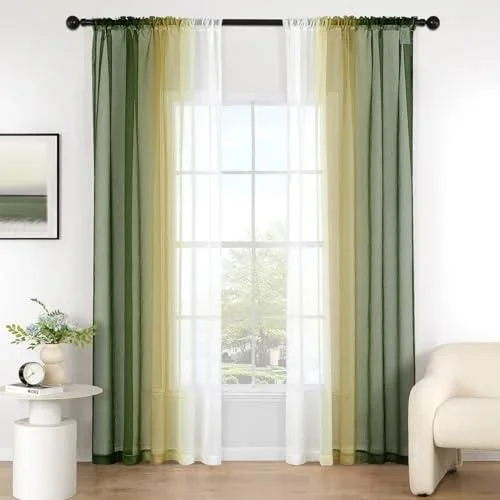 Rideaux Voilages Intérieur Fenêtre en Polyester de Couleur Changée Voile Transparent Décor pour Salon Chambre Bureau Lot de 2 140x280cm Olive