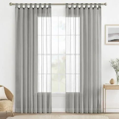 Rideaux Voilages Panneaux Voile De Fenêtre Transparents Décoration Chambre Salon Lisse Élégant Rideau Lot de 2 Couleur Pure 140x225cm Gris