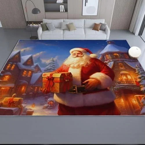 Rouge Tapis pour Salon 120 x 170 cm, Lavables avec Dos Antidérapant, Tapis à Poils Courts Imprimé Noël Père Noël Fêtes pour Cuisine Salle à Manger Bur