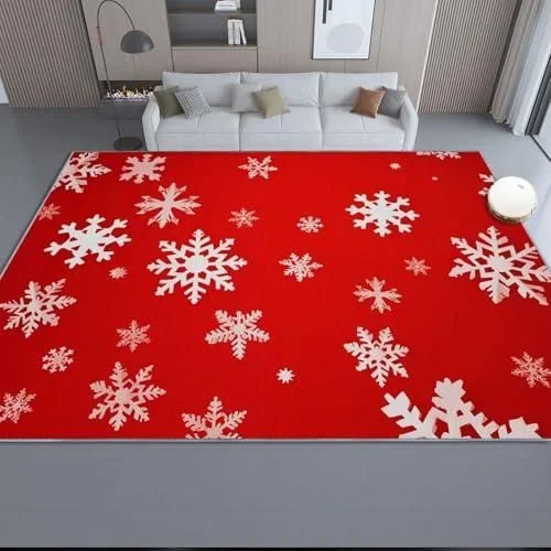 Rouge Tapis Vintage, Tapis Petit Lavable en Machine avec Dos Antidérapant, 120 x 170 cm Carpet Noël Art Déco Flocons De Neige Imprimé pour Entrée Coul