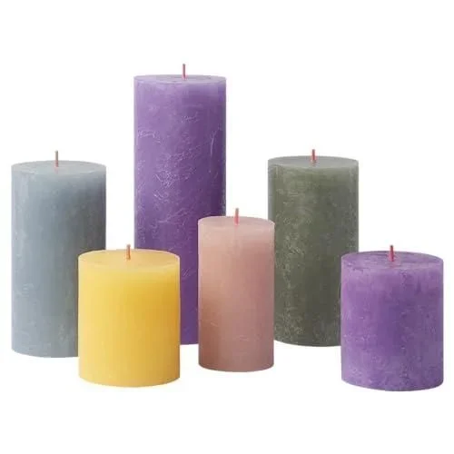 Rustik Lot de 6 bougies piliers – Cadeau – Memphis – Bougies décoratives pour la maison – Longueur de combustion – Non parfumées – Cire végétale natur