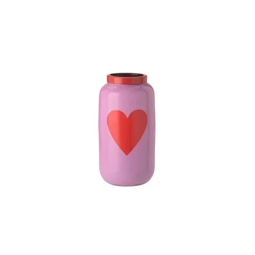 Saigon, Vase mit Metallring, XXS(H12cm), Motiv: Herz, pink lavender/rot, 6x12x6cm