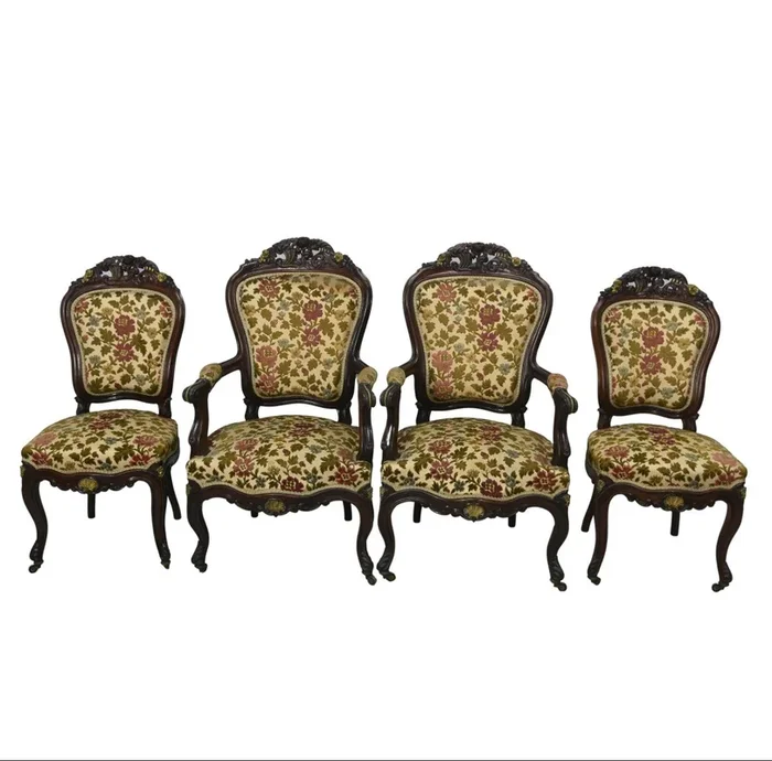 Salon Chaises Et Fauteuils Et Bronzes Dorés 4 Pièces Fin XIXème Bois Précieux