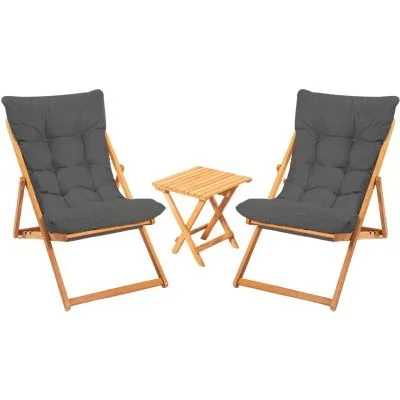 Salon de jardin détente en bois de hêtre Mycos (Gris)