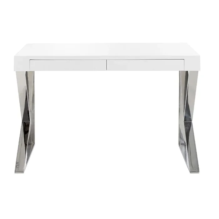 Scrivania in legno bianco e acciaio cromato