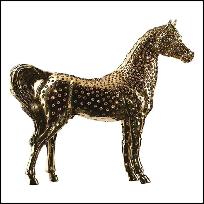 Sculpture cheval en or avec cristaux d’ambre et plaqué or 24k Gold Horse Amber