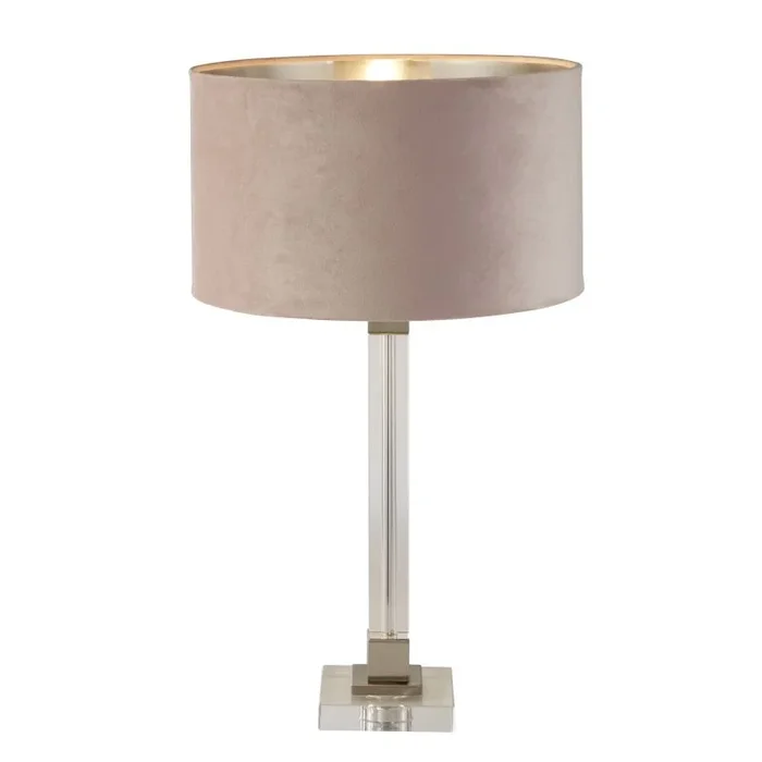 Searchlight Scarborough – lampe à poser – Ø 38 x 67 cm – nickel satiné, argent et rose