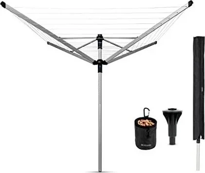 Séchoir Lift-O-Matic Advance – Etendoir Linge Extérieur – Résistantes aux UV, 60 m – Rotation Fluide – Ancre de Sol, Housse et Sac pour Pinces à Linge Gris
