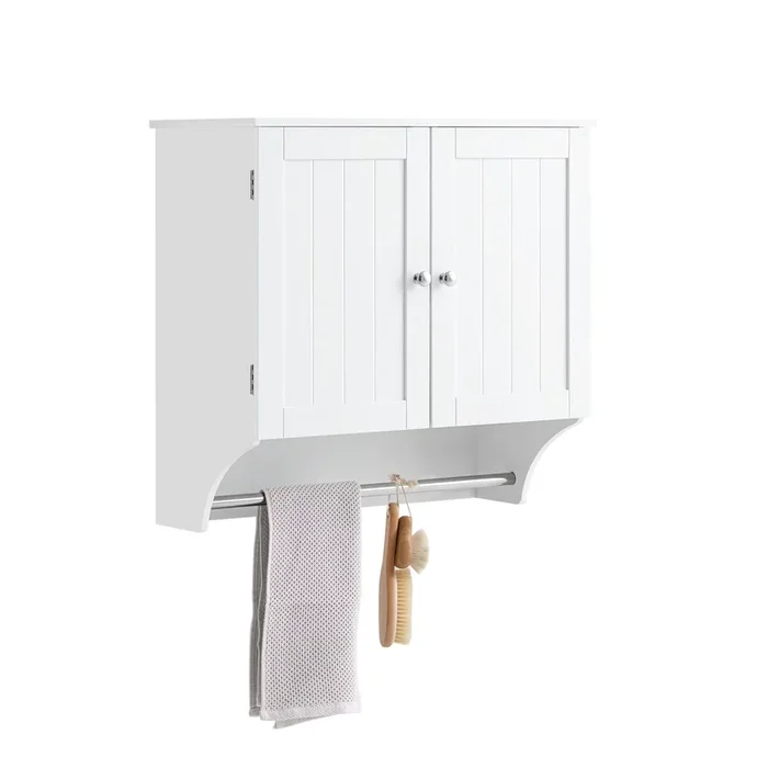 SoBuy BZR84-W Meuble Salle de Bain Suspendu Armoire Murale Blanc 60 x 30 x 60 cm, Meuble Haut Salle de Bain avec Étagères Réglables, Rangement pour WC et Toiles, Solution Pratique pour Petits Espaces