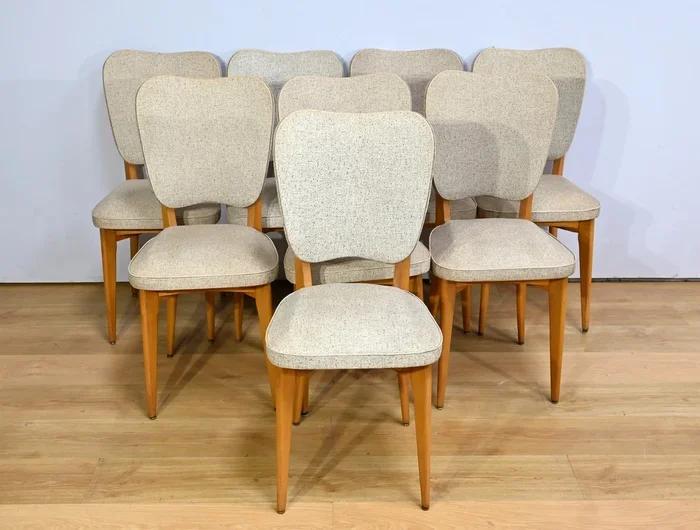 Suite de 6 Chaises en Hêtre et Simili Cuir – 1960