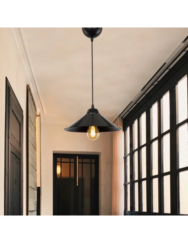 Suspension Moderne en Plastique Noir 48 cm Luminaire Intérieur Industriel