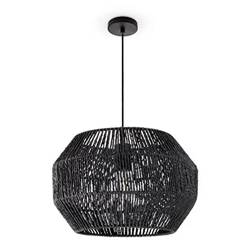 Suspension Table À Manger Papier Boho Lampe Suspendue Salle À Manger Lampe E27 Rotin, Couleur:Noir (Ø35cm), Type de luminaire___Couleur:Lampe à suspen