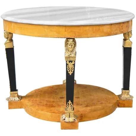 Table basse de style Empire avec bronzes et marbre blanc